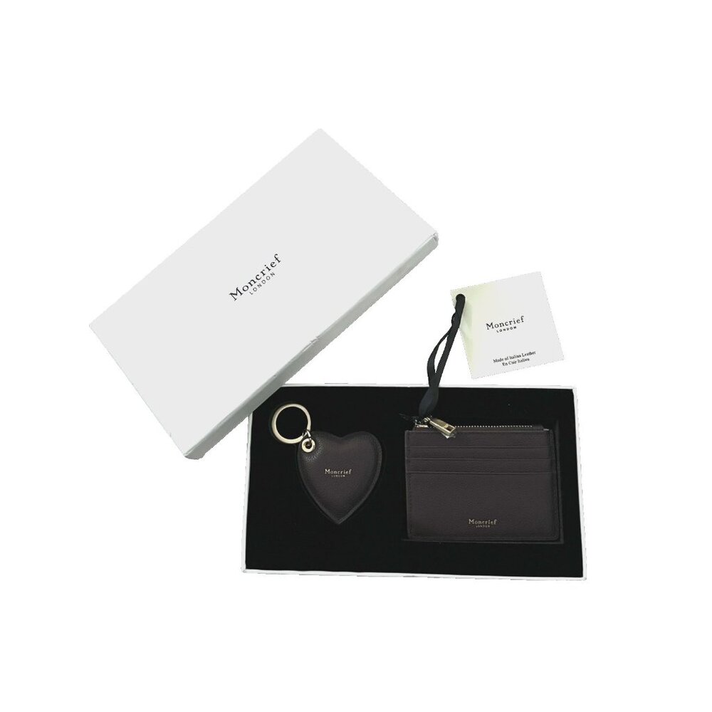 Moncrief London Heart Key Ring Keychain & Zip Card Wallet Brown